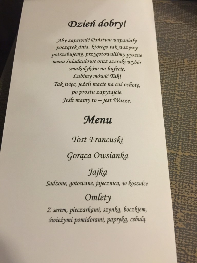 Menu a'la carte