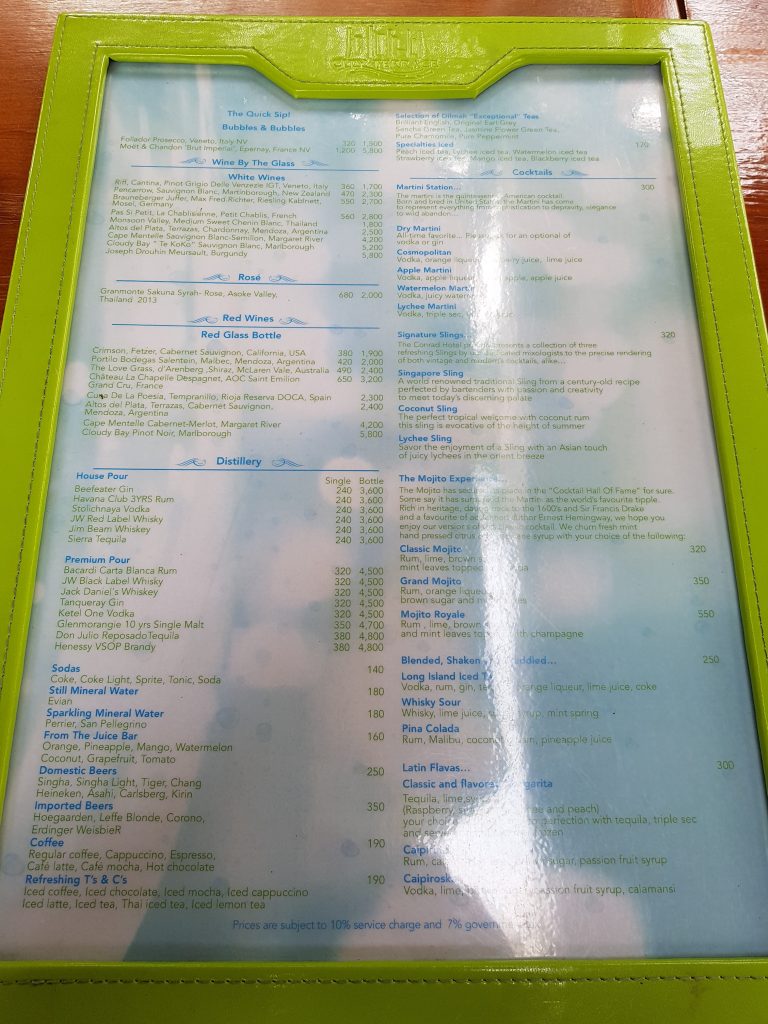 Conrad Bangkok, Bangkok - basen - barowe menu