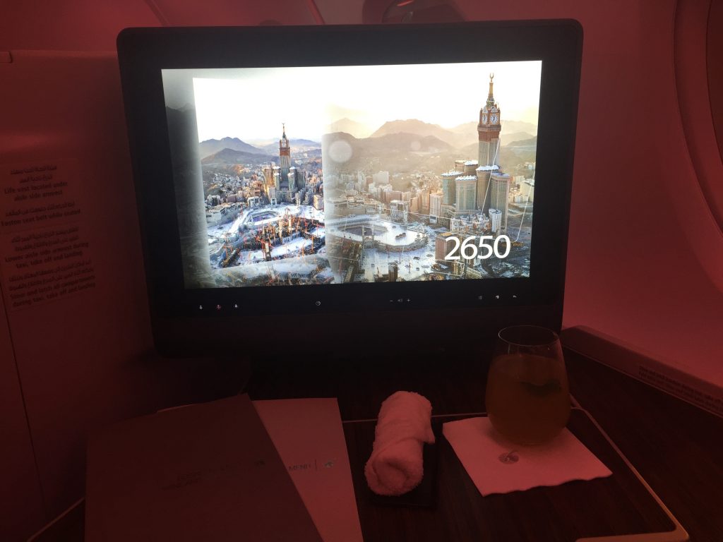 Qatar Airways A380 - welcome drink