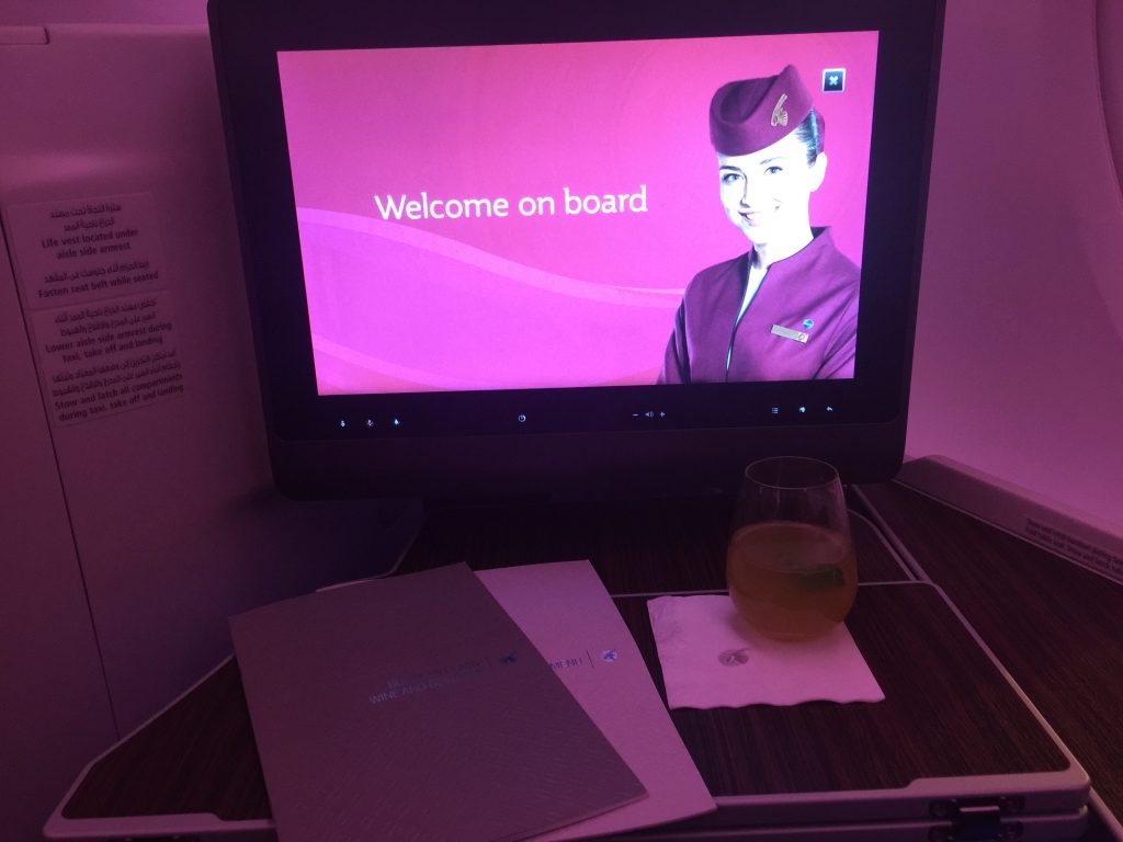 Qatar Airways A380 - welcome drink